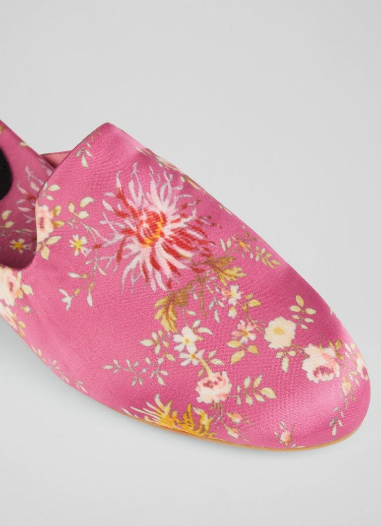 Becca Floral Print Pink Satin Slippers The Archive Sale L.K.Bennett London