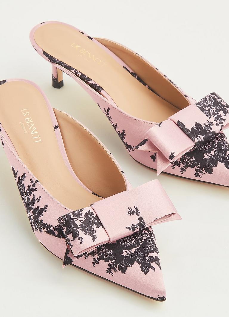 Melissa Pink and Black Satin Kitten Heel Mules The Archive Sale L.K.Bennett London