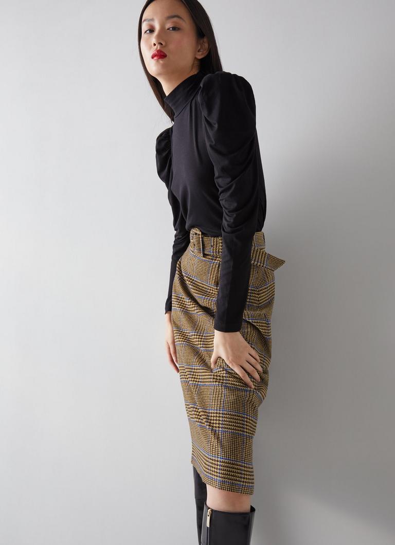 Blue brown pencil skirt best sale