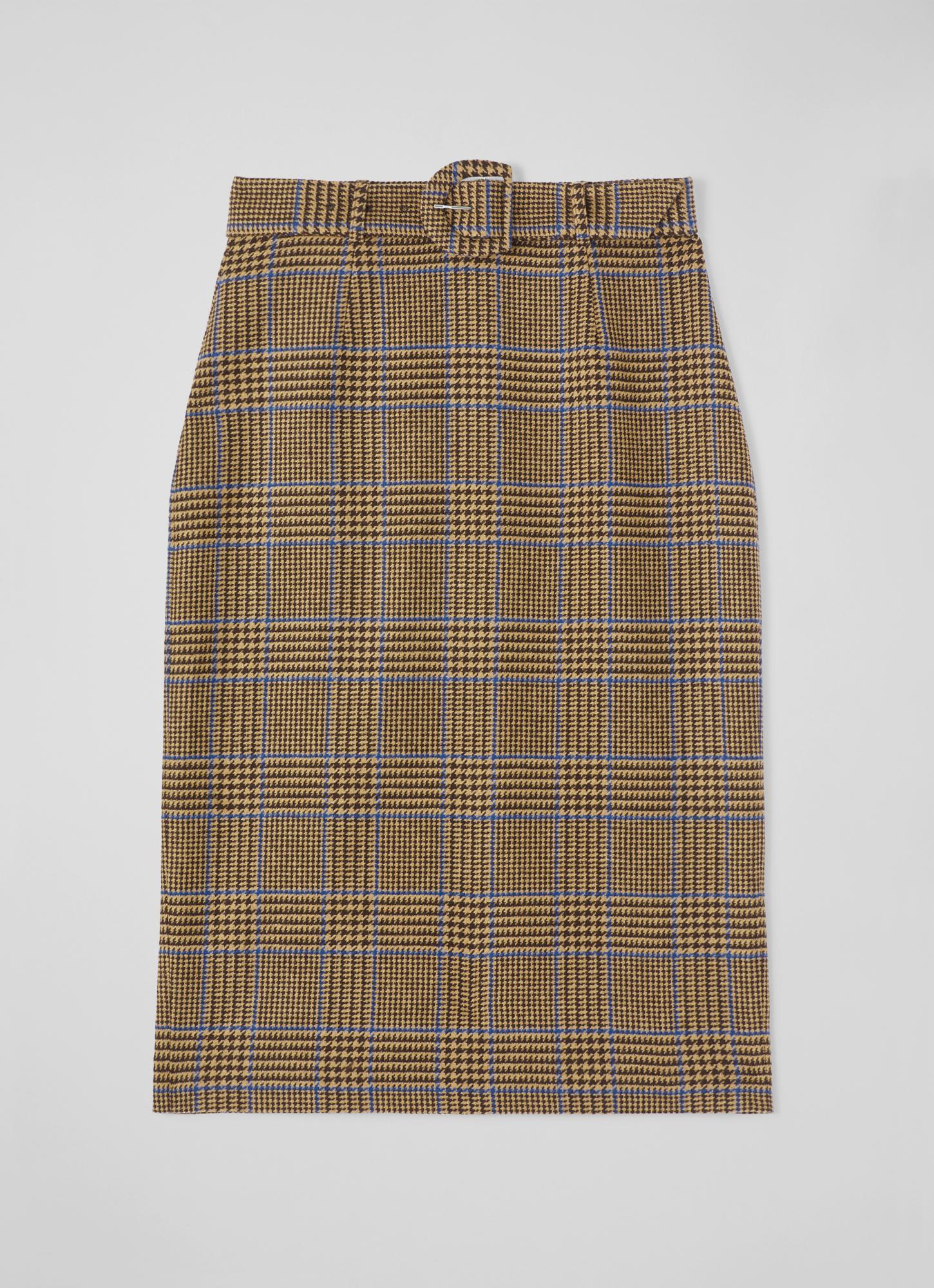 Gabriel Brown and Blue Check Wool-Blend Pencil Skirt The Archive
