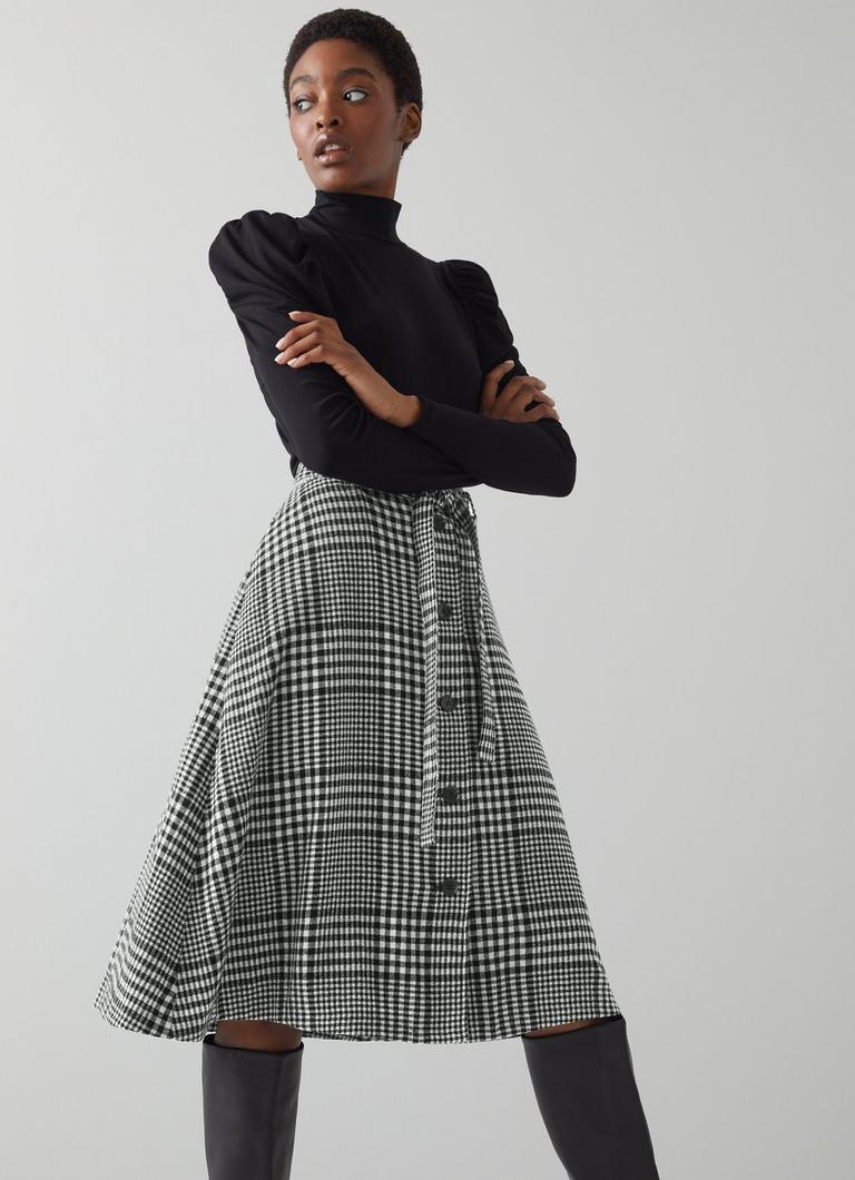 Katie Black and White Check Wool Blend Skirt The Archive Sale L.K.Bennett London