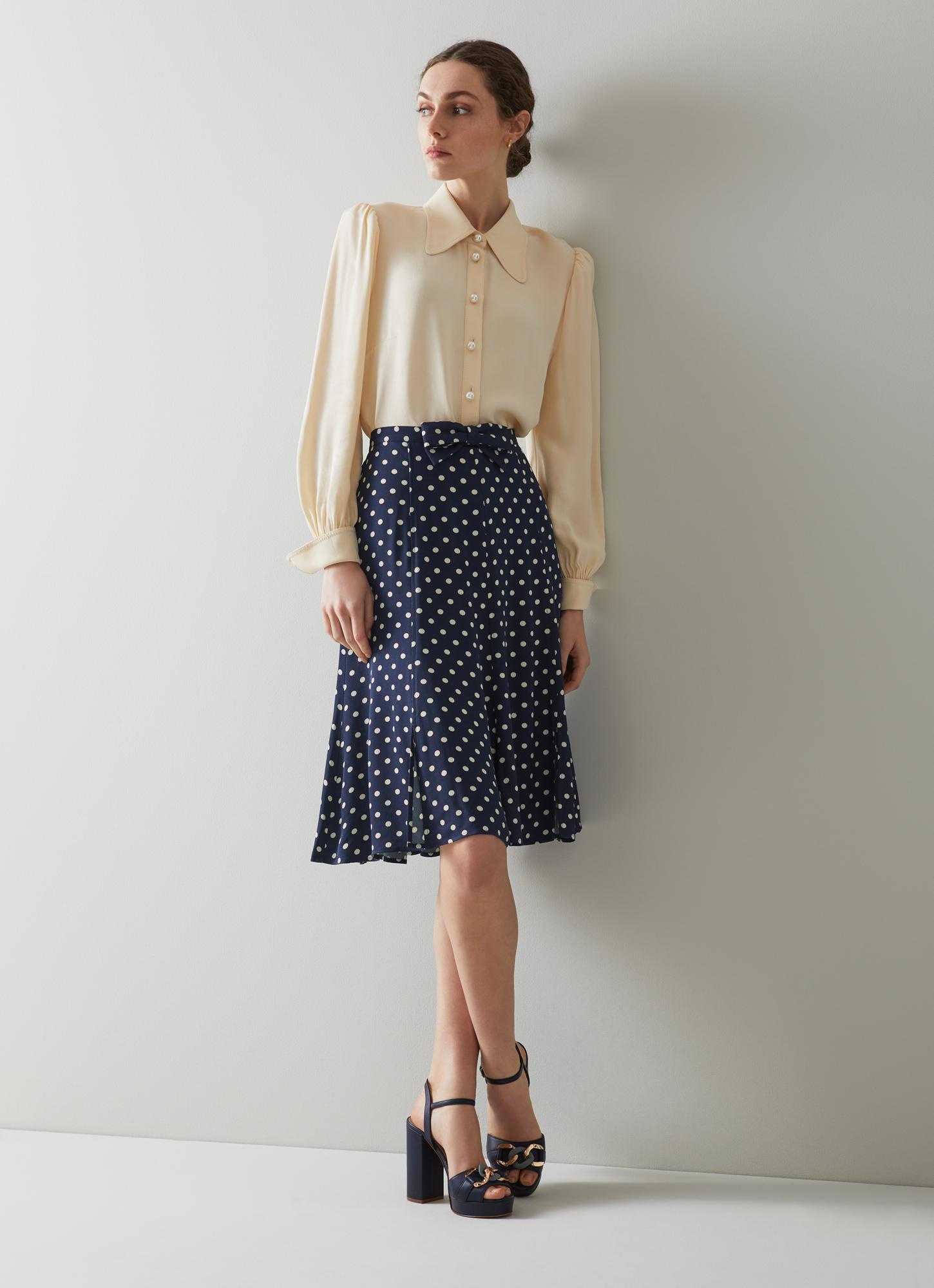 cream polka dot skirt