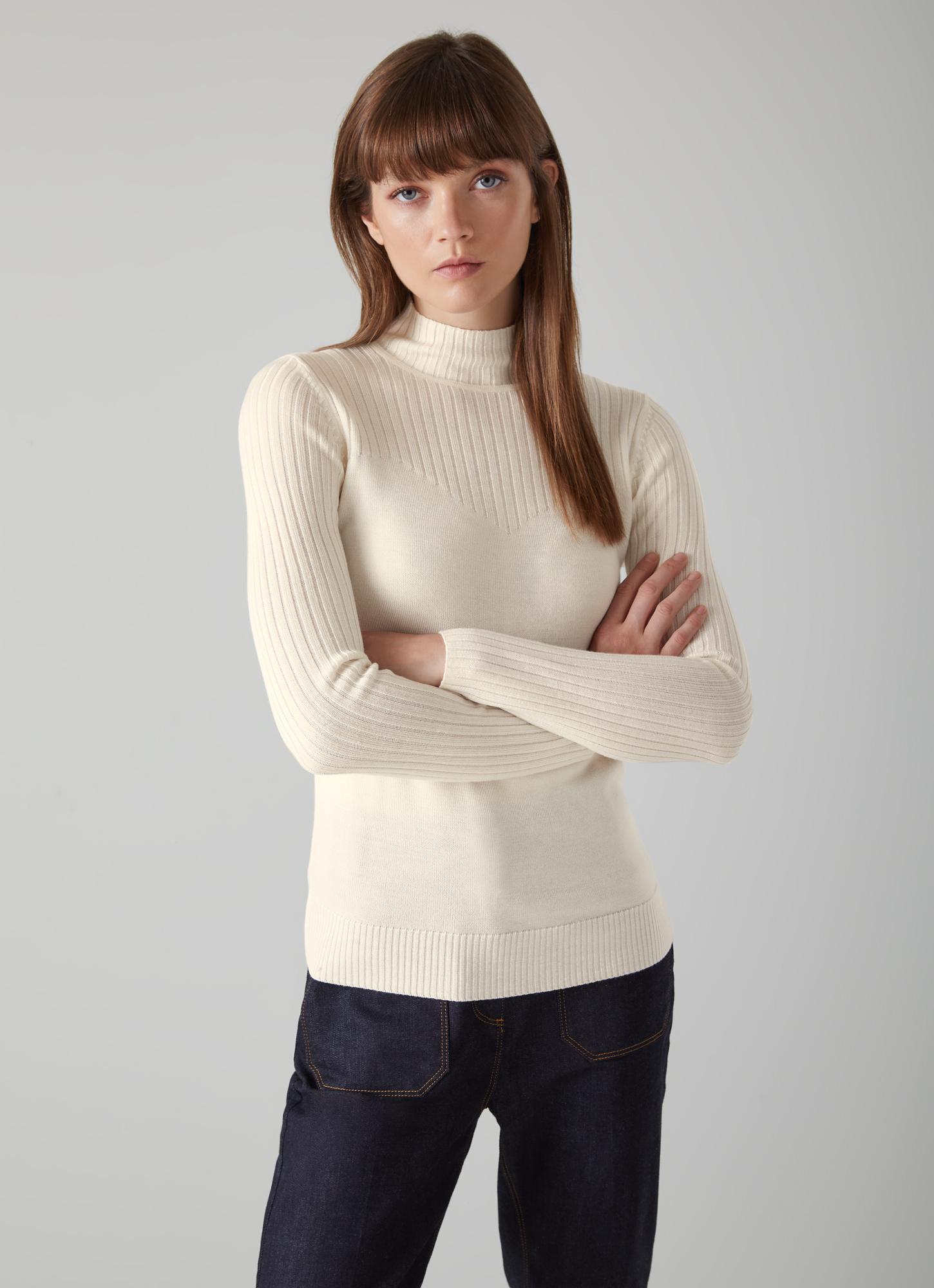Barbara Cream Ribbed Merino Wool Turtle Neck Jumper Clothing