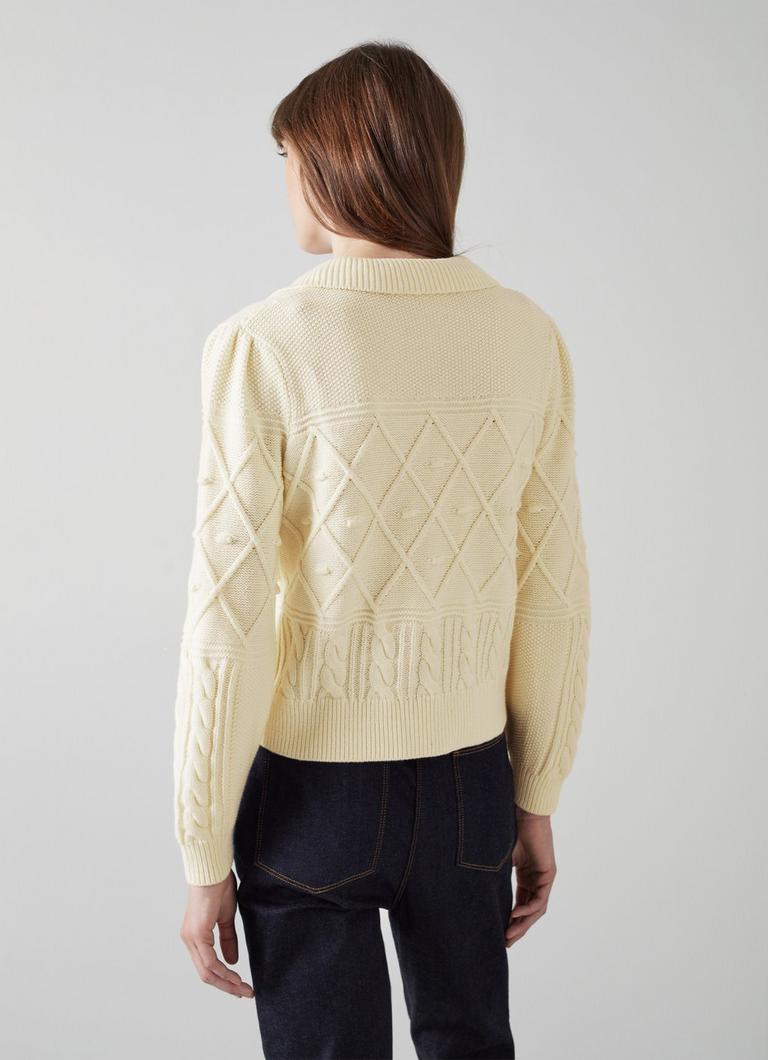 Jean Cream Cotton-Merino Wool Collared Jumper The Archive Sale