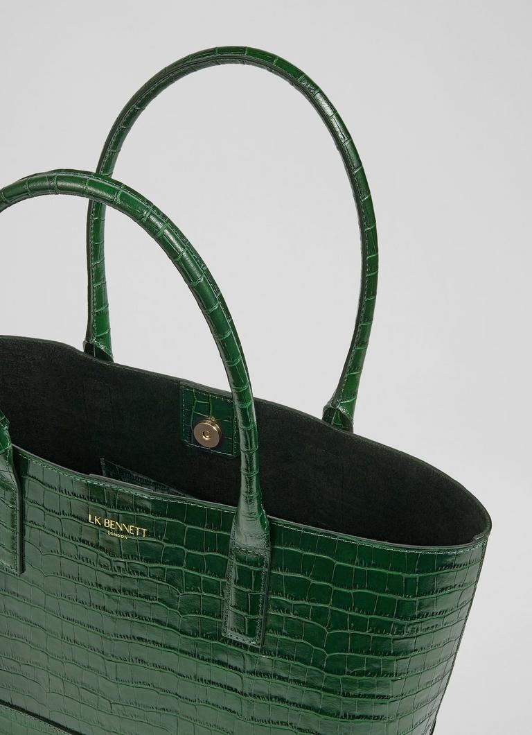 LKBennett レイシーグリーン クロコダイル風レザートートバッグ Lacey Green Croc-Effect Leather Tote Bag | Handbags | L.K.