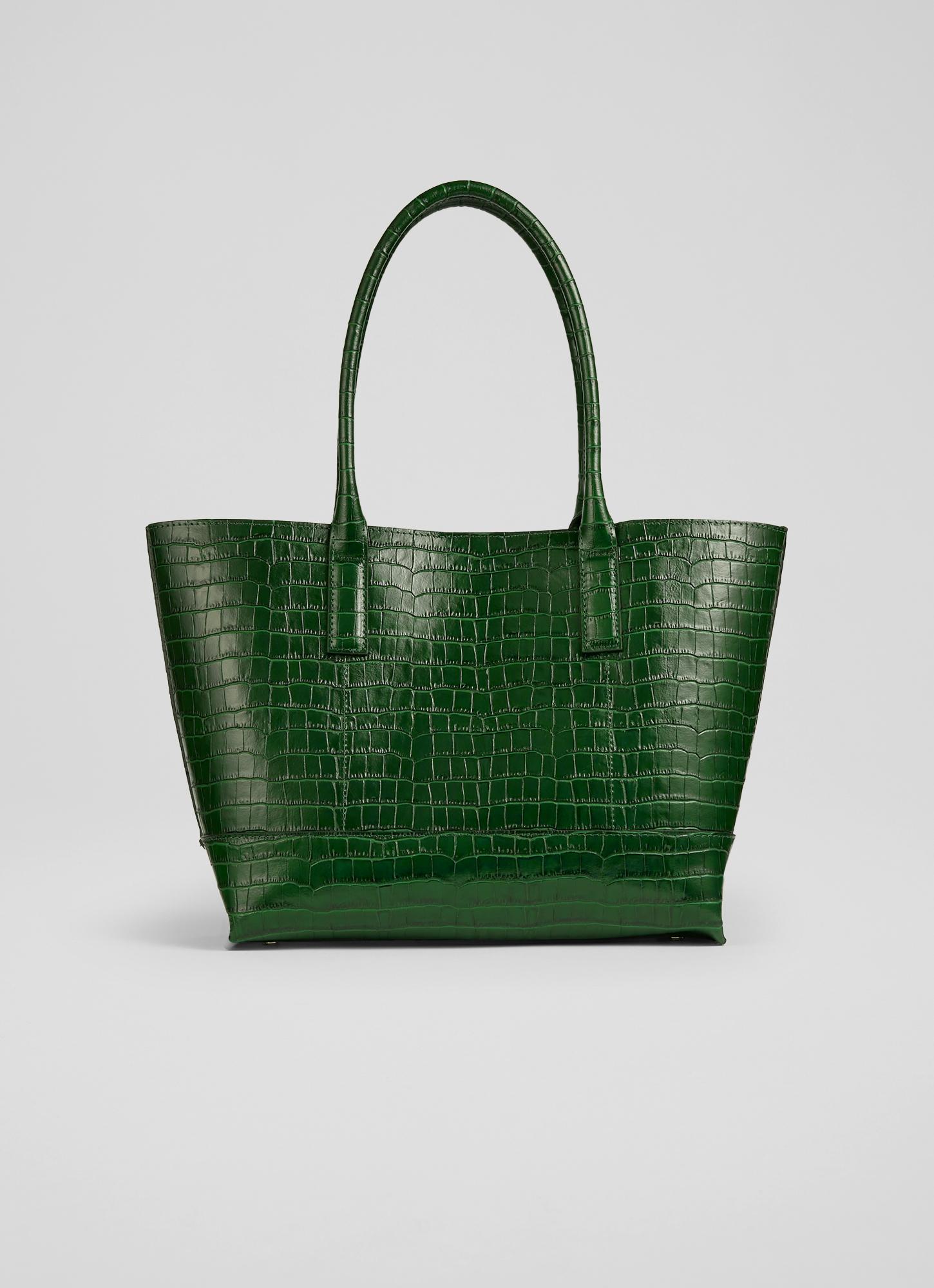 Lacey Green Croc-Effect Leather Tote Bag Handbags