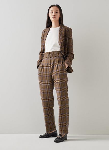 Gabriel Brown and Blue Check Wool-Blend Trousers