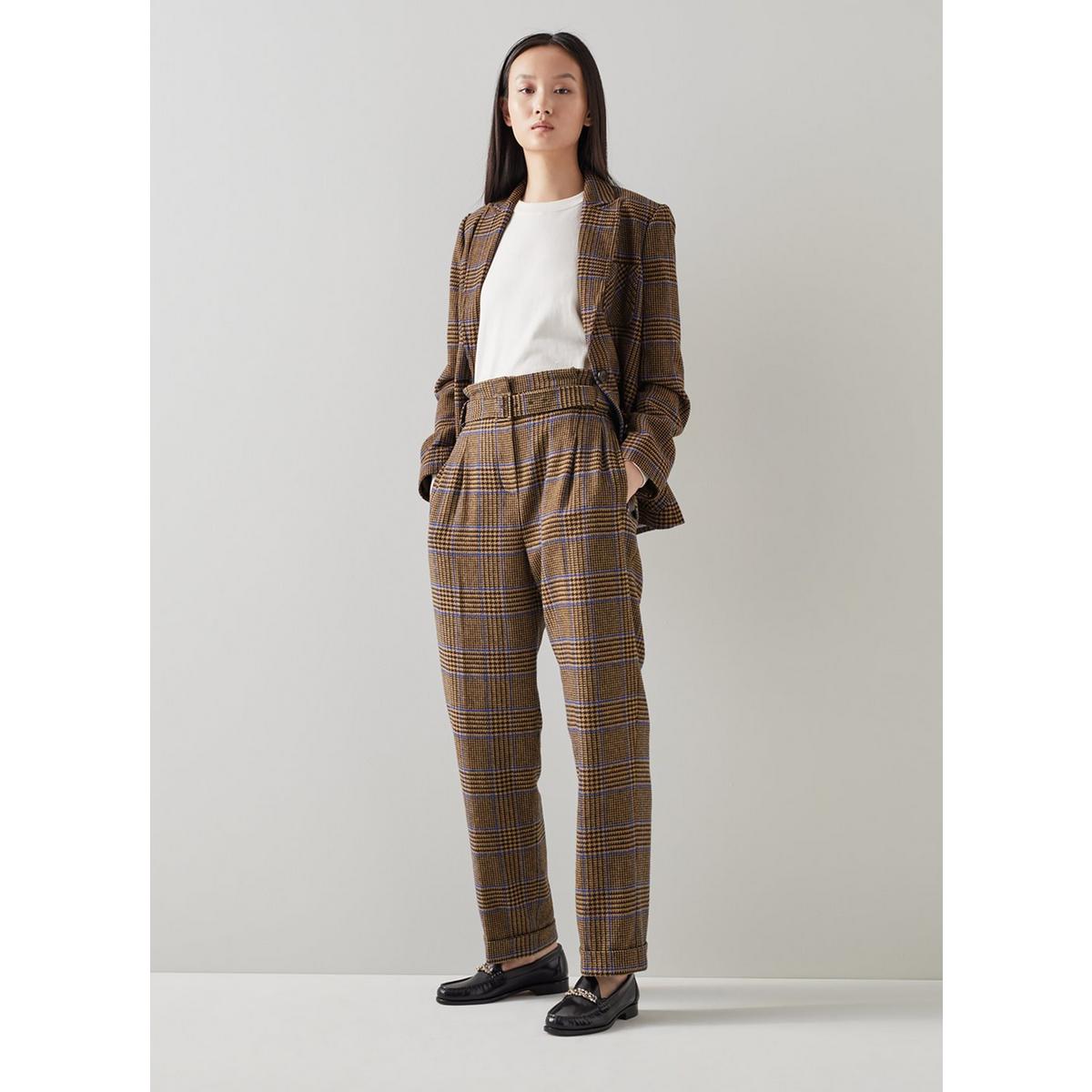 Wesley Wool Pants - Brown and Coral Check