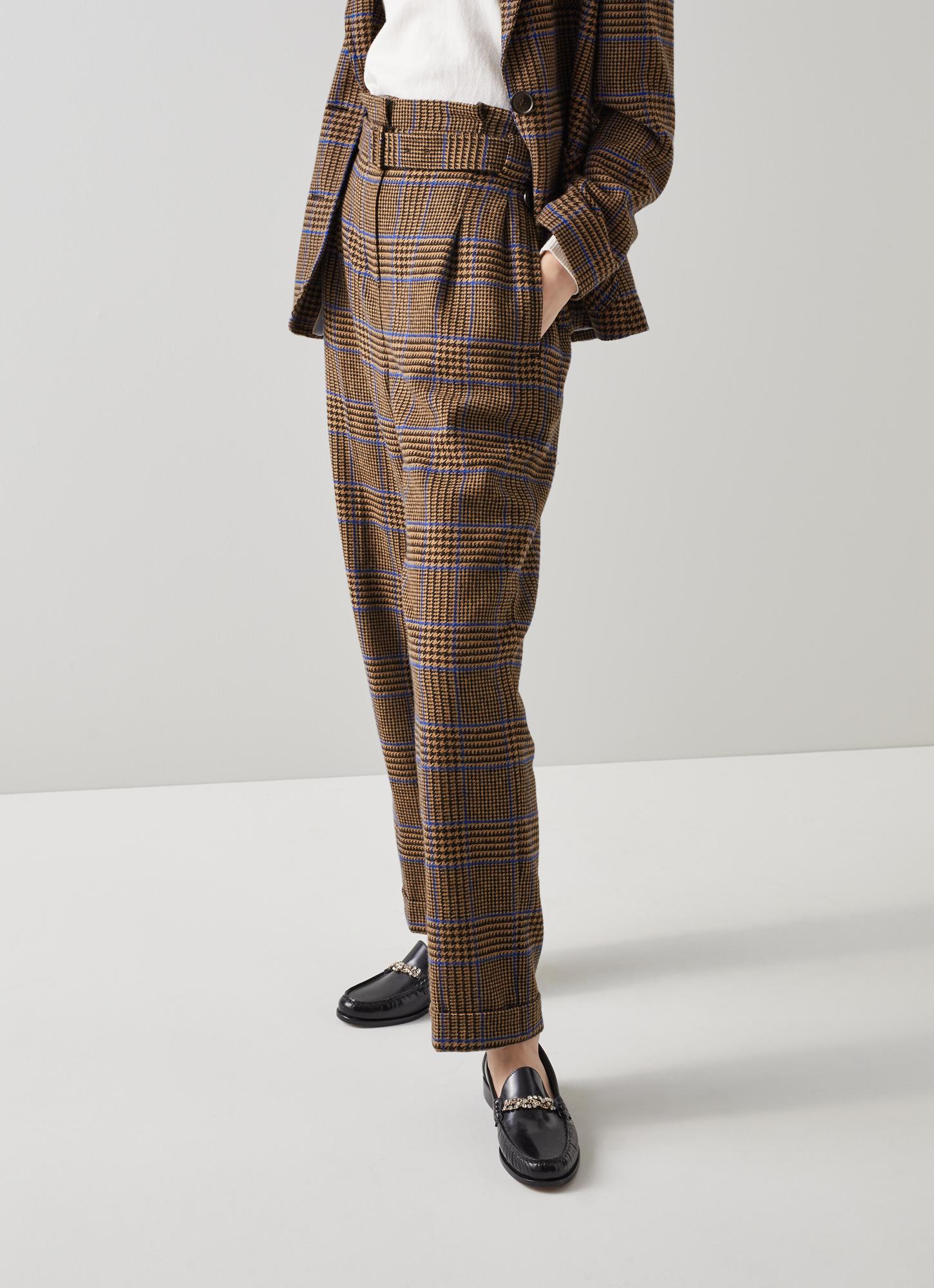 Gabriel Brown and Blue Check Wool-Blend Trousers | The Archive