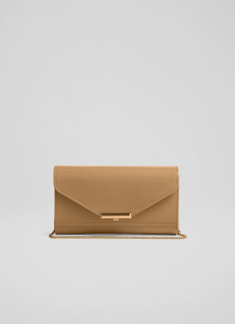 Tan patent leather clutch sales