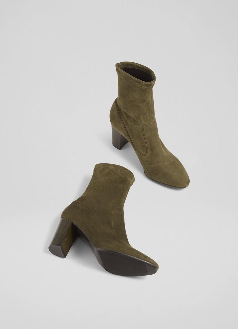 Olive green suede booties online
