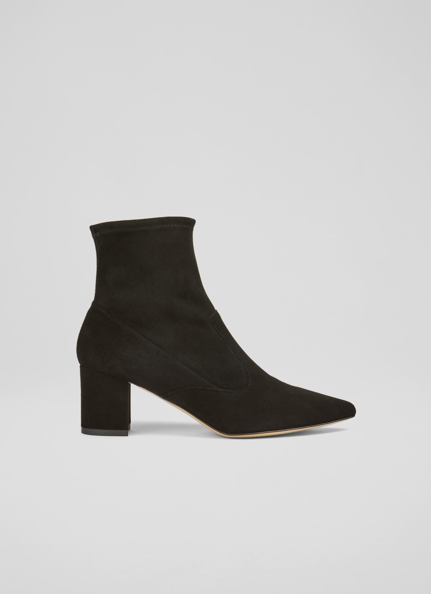 L.K.Bennett Alina Black Stretch Suede Ankle Boots, Black