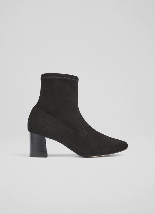 L.K.Bennett Amira Black Stretch Suede Ankle Boots, Black