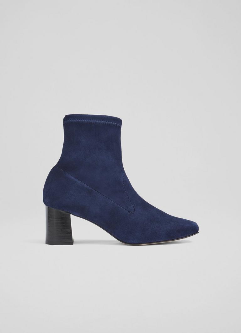 Amira Navy Stretch Suede Ankle Boots Shoes Collections L.K