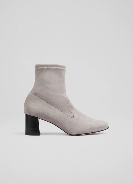 L.K.Bennett Amira Grey Stretch Suede Ankle Boots, Warm Grey