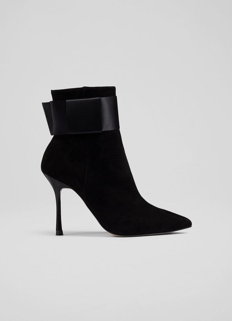Larissa Black Suede and Stain Bow Detail Ankle Boots blackfriday L.K.Bennett London