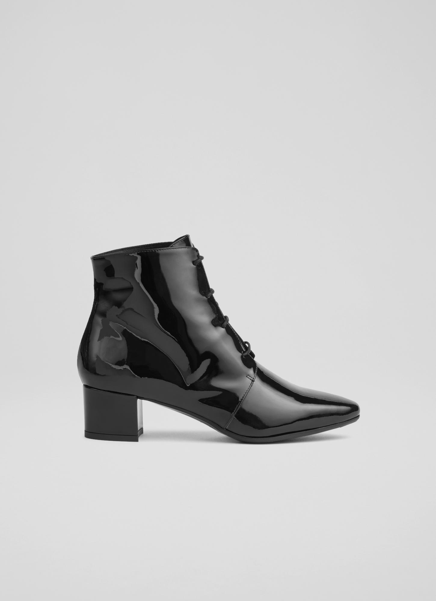 Lola Black Patent Leather Lace-Up Ankle Boots blackfriday