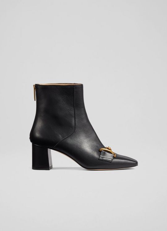 L.K.Bennett Nadina Black Leather Snaffle-Detail Ankle Boots, Black