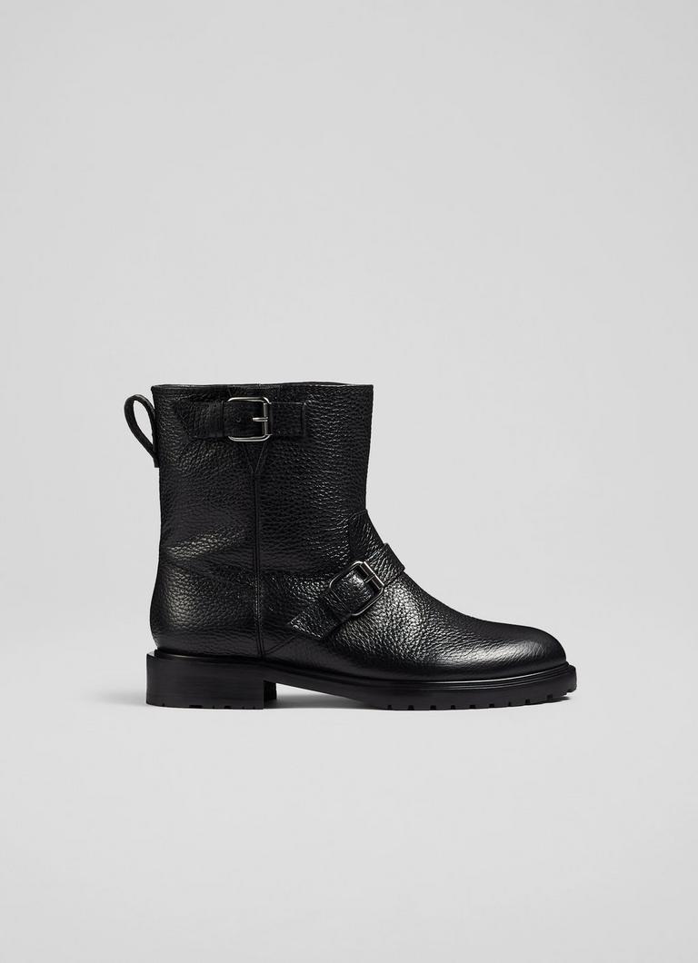 Niky Black Leather Biker Ankle Boots The Archive Sale L.K.Bennett London