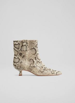 Rowan Natural Snake-Effect Leather Western Style Ankle Boots