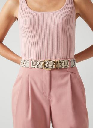 Carley Natural Snake-Effect Leather Metal Loop Belt 