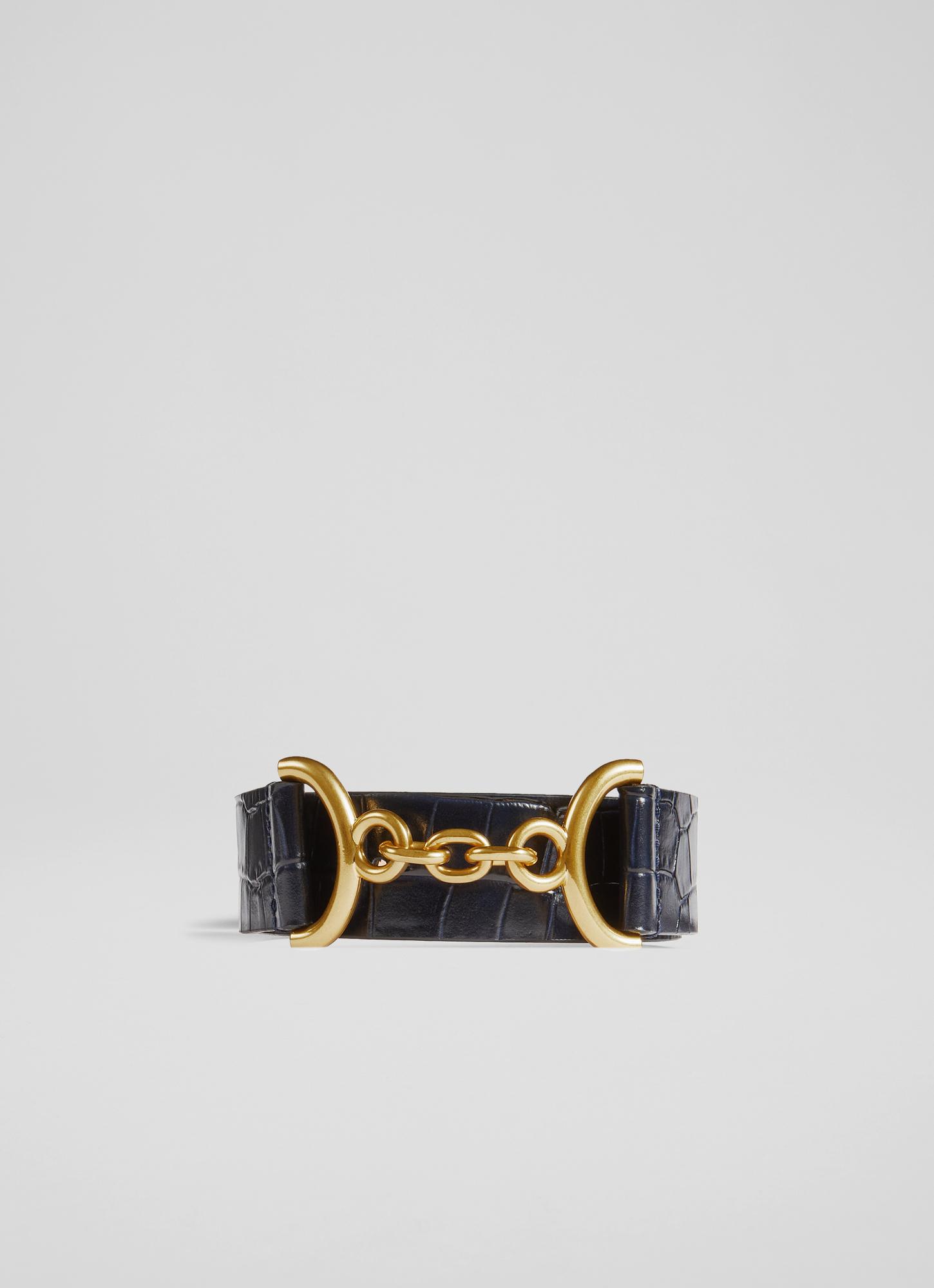 Deena Navy Croc Effect Leather Snaffle Detail Belt