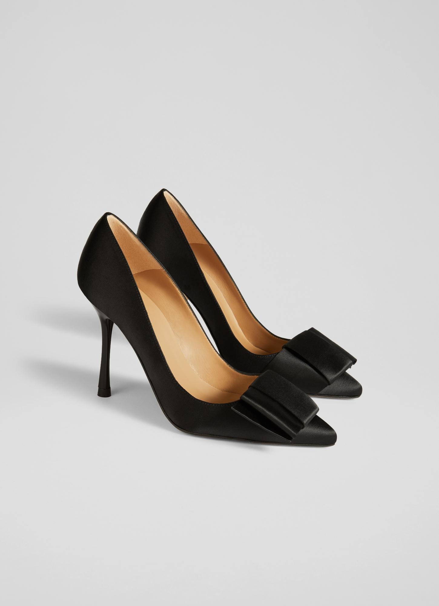 Target Bow Heels Agathe Black Satin Bow-Front Pointed Toe Courts Sale