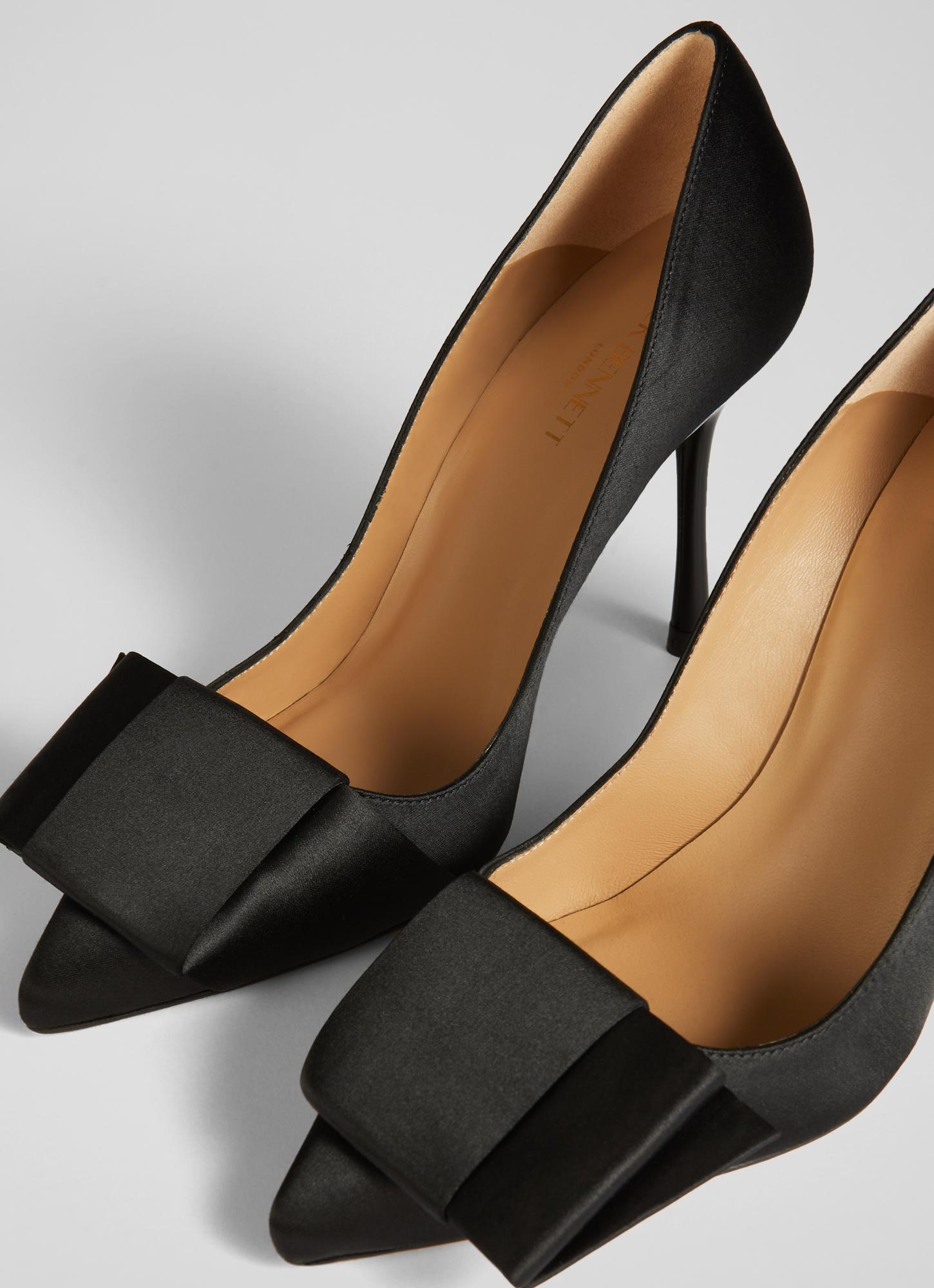 Court Shoes Satin Heels Uk Agathe Black Satin Bow-Front Pointed