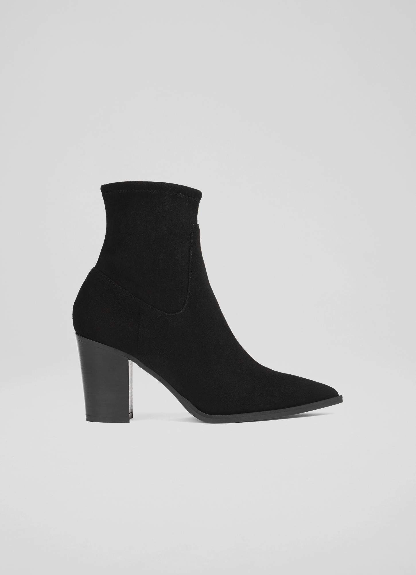 L.K.Bennett Camelia Black Stretch Suede Ankle Boots, Black