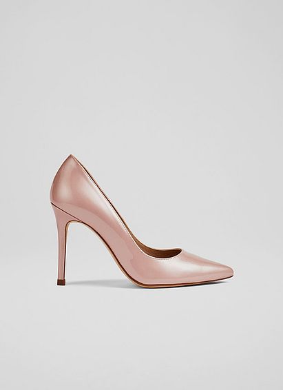 Fern Pink Pearlised Patent Pointed Toe Courts, Pink Pearl