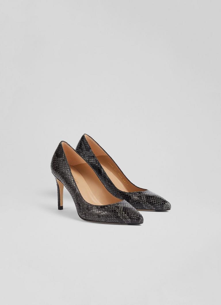 Floret Grey Snake Effect Leather Pointed Toe Courts Animal Print L.K.Bennett London