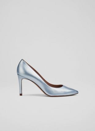 Floret Ice Blue Metallic Leather Pointed Toe Courts