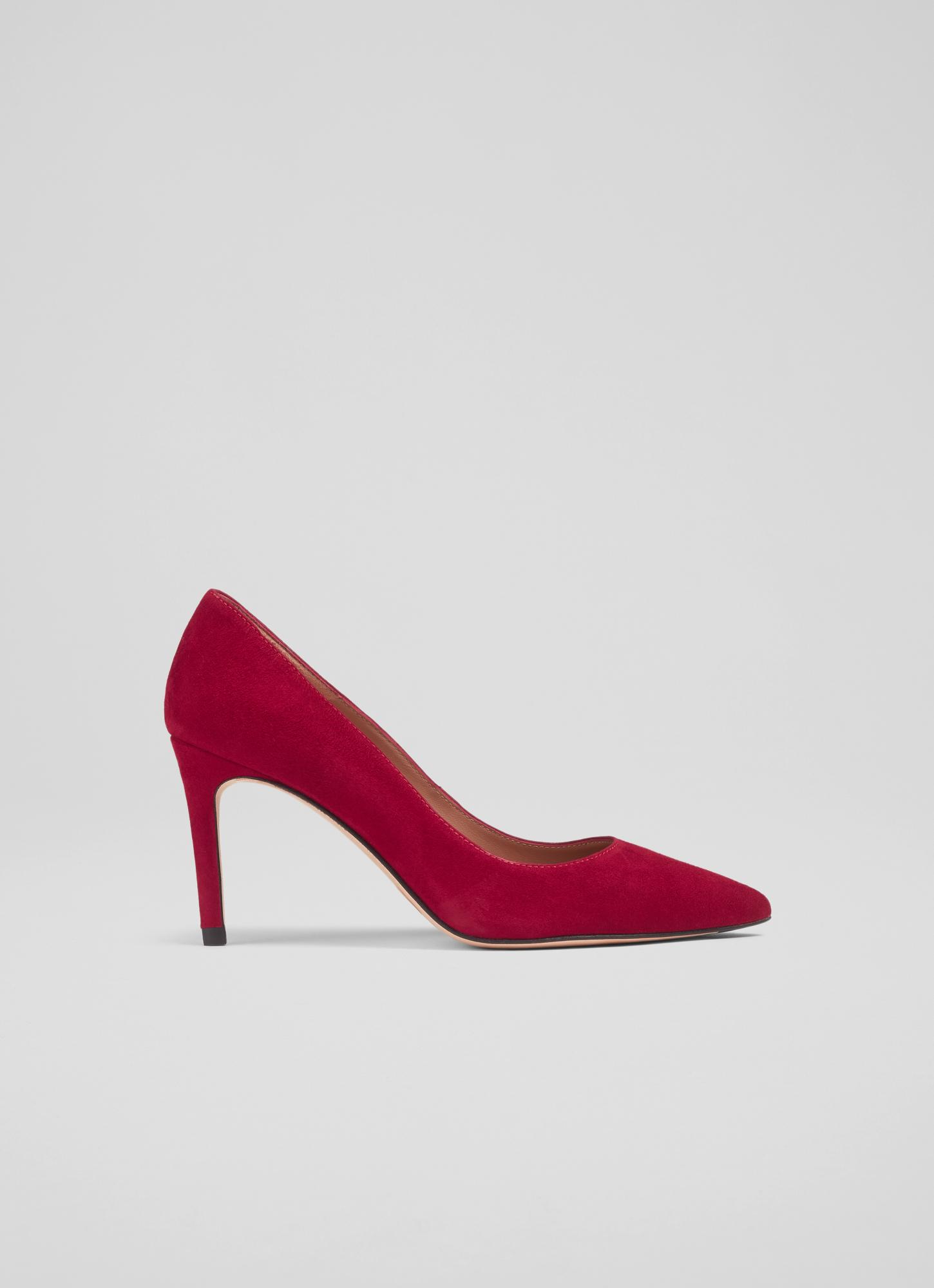 L.K.Bennett Floret Red Dahlia Suede Pointed Toe Courts, Red