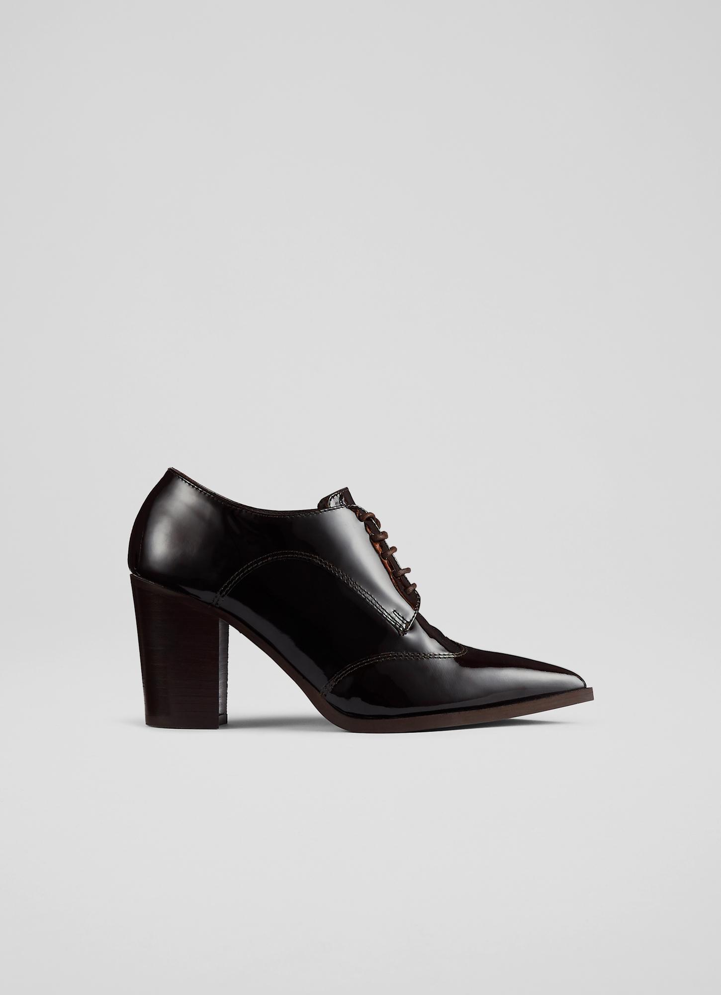 Gaia Brown Patent Leather Heeled Oxford Lace-Ups