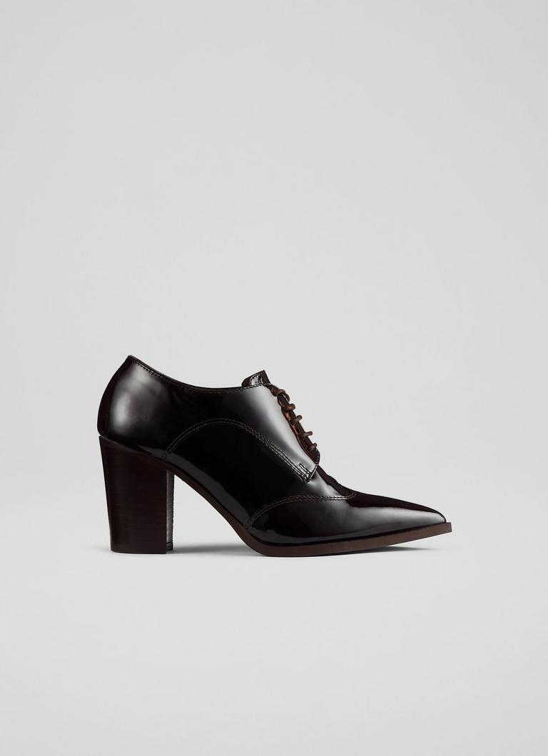 Gaia Brown Patent Leather Heeled Oxford Lace-Ups