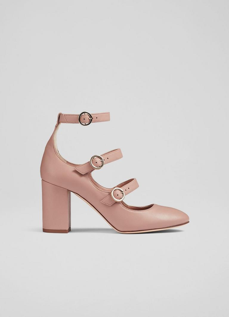Letitia Pink Leather Multi-Strap Heels