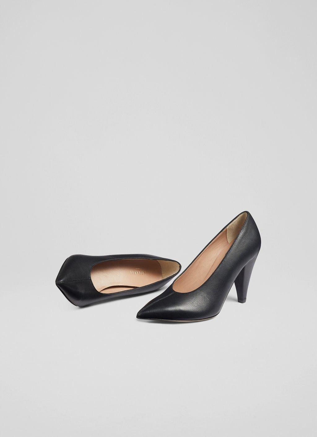 Micaela Black Leather Cone Heel Courts | Court Shoes | Shoes | Collections  , London