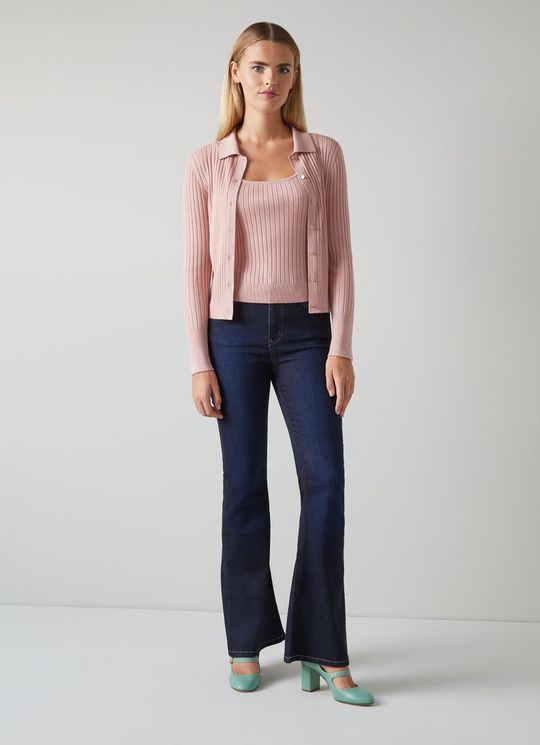 L.K.Bennett Monmouth Pink Ribbed Sustainably Sourced Merino Wool Cardigan, Pink