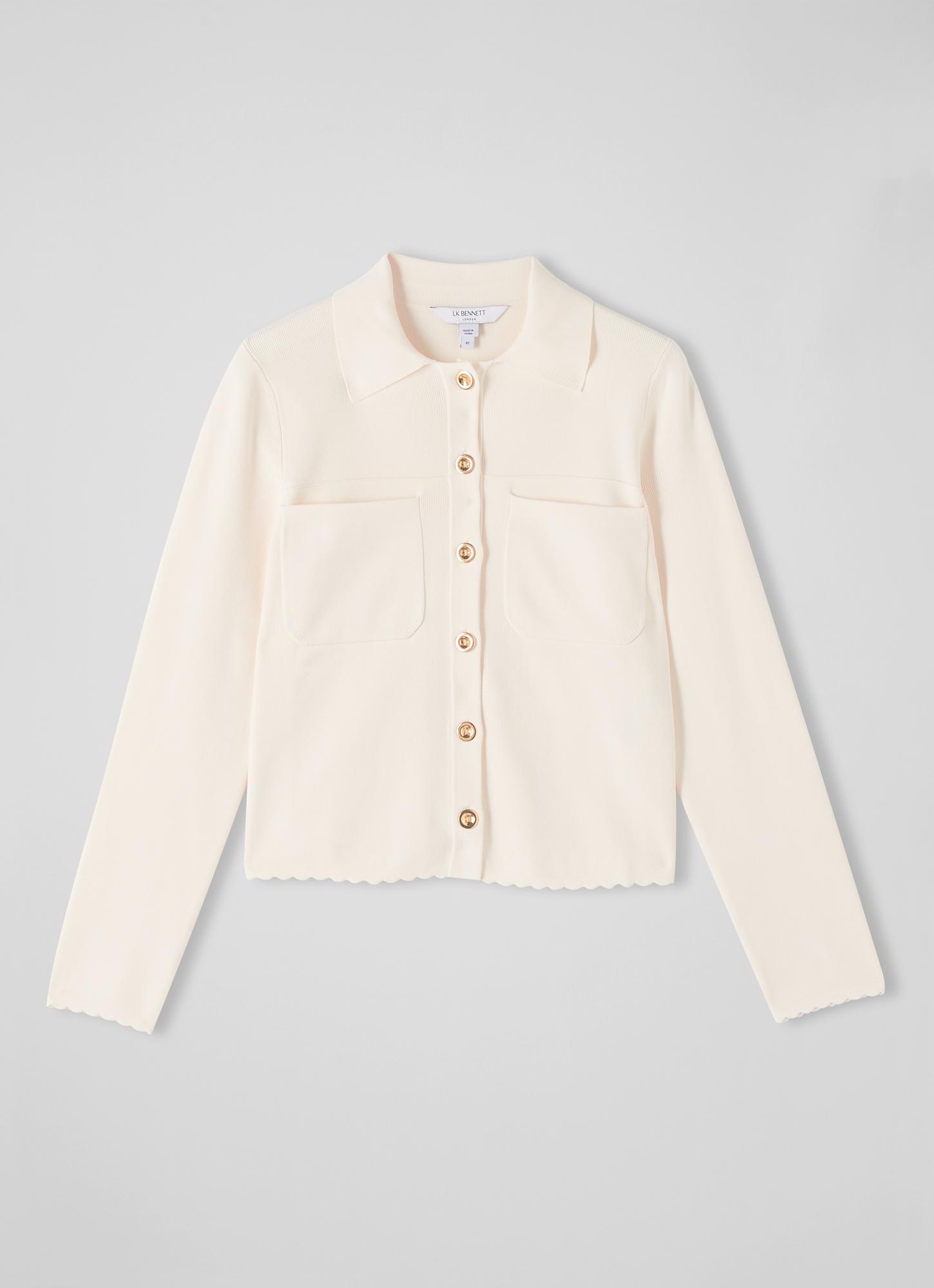 Rosamund Cream Scallop Edge Knitted Jacket | Cardigans | L.K.