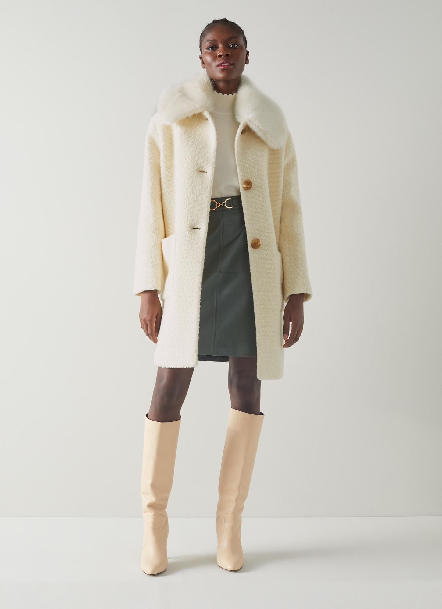 Fur Collar Cream Winter Coats Uk V By Very Faux Fur Revere Collar - Main Image