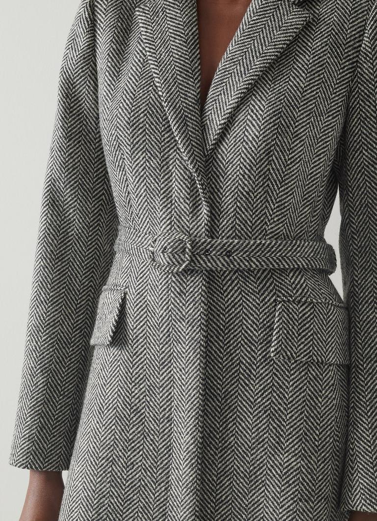Black and white herringbone coat deals