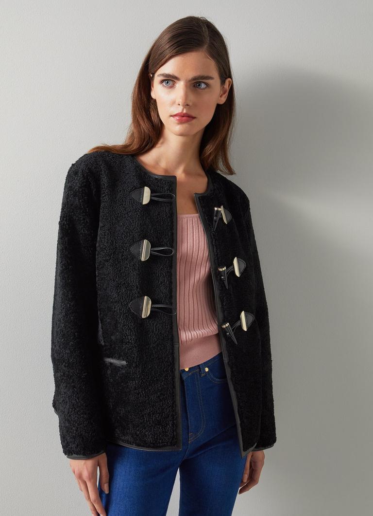 Honor Black Shearling Toggle Detail Jacket Coats Jackets