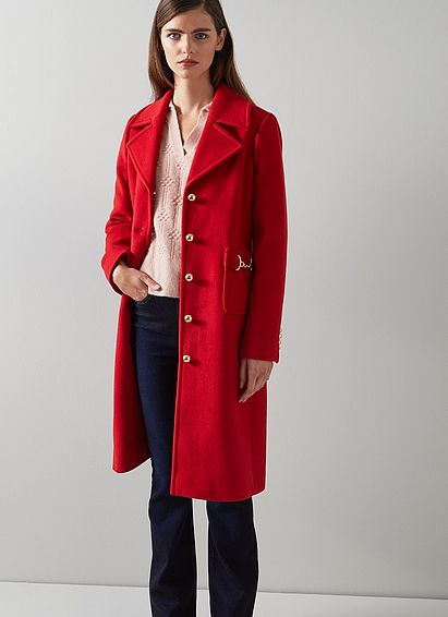Spencer Red Recycled Wool Blend Snaffle-Detail Coat, Red