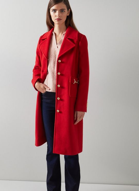 L.K.Bennett Spencer Red Recycled Wool Blend Snaffle-Detail Coat, Red