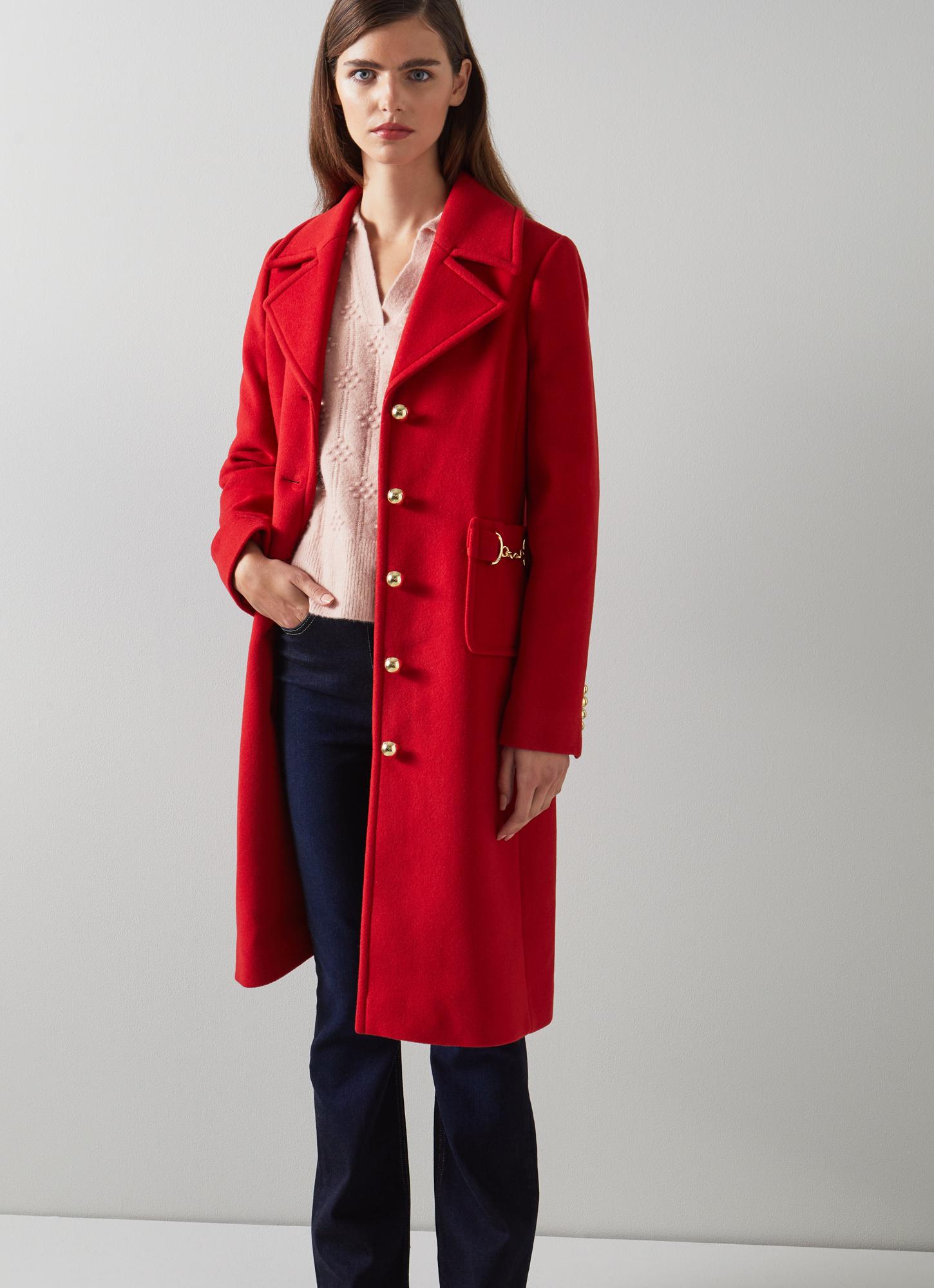 L.K.Bennett Spencer Red Recycled Wool Blend Snaffle-Detail Coat, Red
