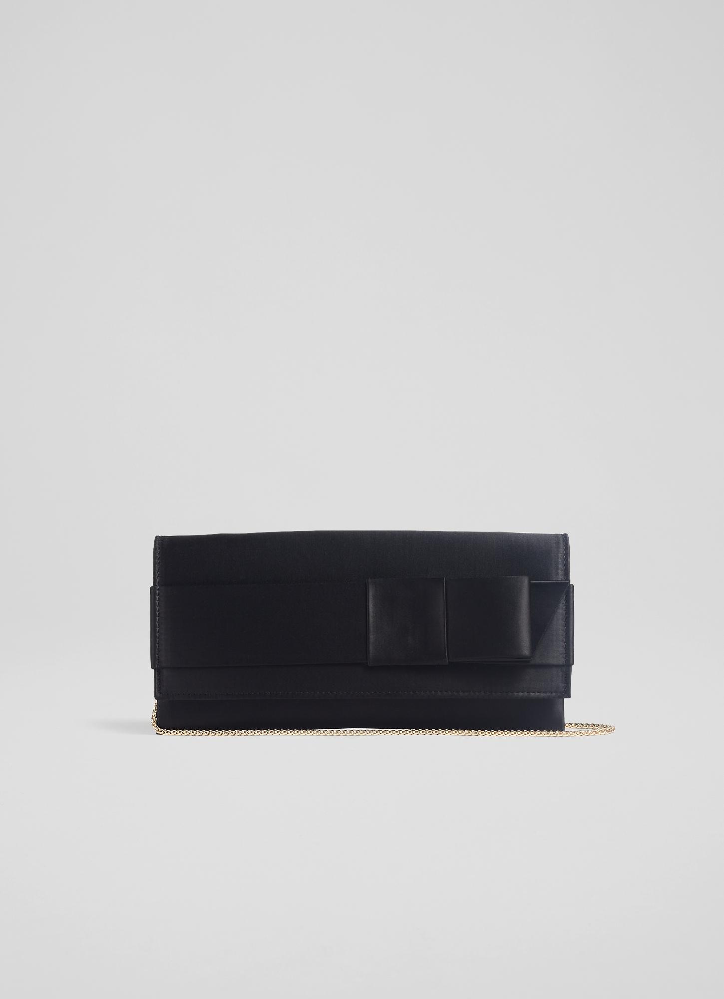 Catalina Black Satin Bow-Detail Clutch Sale Collections