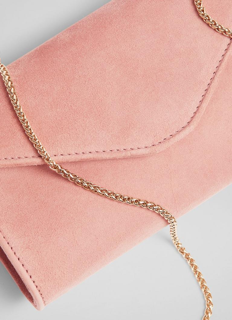 Dominica Clay Pink Suede Clutch Bag Handbags Collections
