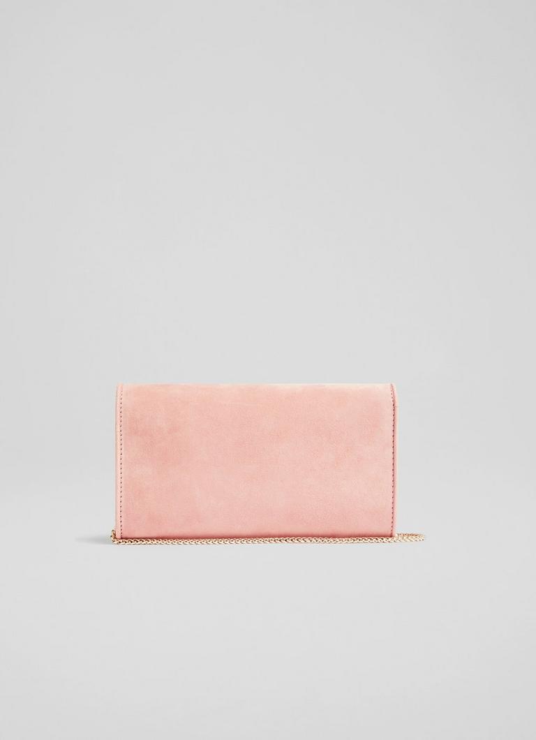 Blush pink clutch bag suede discount