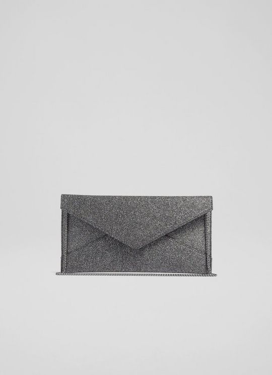 L.K.Bennett Kendall Black Glitter Fabric Envelope Clutch Bag, Black