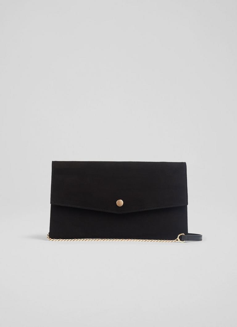 LK Bennett Womens Bla Black Layla Suede Clutch Bag